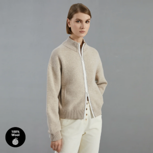 BC753 High Quality Luxury Women’s Clothing 100% Merino Wool Knit Sweater Zip Cardigan