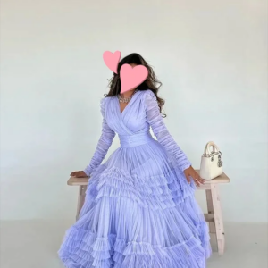 Customized Classic Modern Style Formal Evening V-Neck Ball Gown Tiered Tulle Bespoke Occasion  Prom Dress