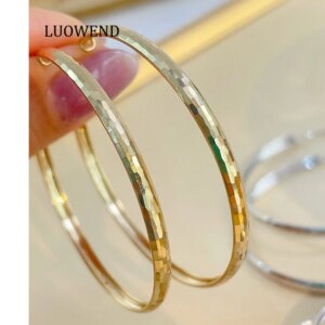 LUOWEND 100% 18K Yellow Gold Earrings Fashion Shiny Design INS Style Exquisite Hoop Earrings for Women High Party Jewelry