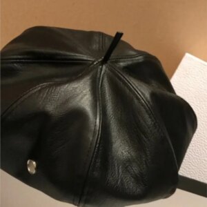 Autumn-winter leather beret women’s octagon painter hat pumpkin
