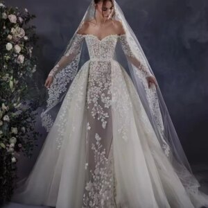 Detachable Train Mermaid Wedding Dress Exquisite Applique Bride Robe Off The Shoulder Bridal Gown Customized Robe De Mariée