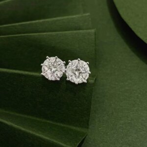 18K real gold natural GIA Diamond Stud 0.6CT Princess Square horse eye 4-in-1 Seamless setting Flash fashion ear buckle birthday