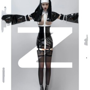 New Halloween nun patent leather hip sexy bar gogo nightclub performance dress