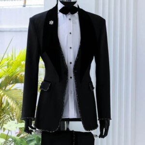 Mens Tuxedo Suit Handmade Beads 3 Piece Slim Fit Groom Formal Tailored Customized Wedding Party Birthday Wear Jacket Vest Pants