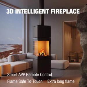 3D Electric Flame Fireplace with Ultrasonic Mist Adjustable BrightnessFireplace APP Remote Controller No Smoke or Ash Fire Place