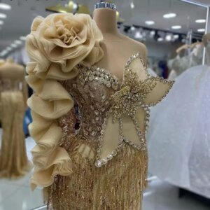 Gold Muslim Evening Dress Dubai Luxury Wedding Guest Gowns Customized Plus Size Long Celebrity Birthday Party Wear Vestidos