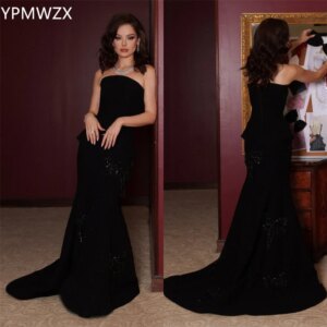 Customized Women Party Dress Occasion Prom Gown Evening YPMWZX Strapless Mermaid Floor Length Skirts Sleeveless Applique Bespoke