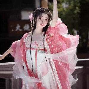 Ancient Costume Women’s Hanfu Flower God Style Chest Sleeve Machine Embroidery Spring and Summer Suit New Product