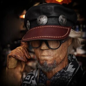 Leather biker hat male youth handmade vintage flat beret female