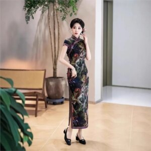 New cheongsam Chinese style elegant temperament long performance dress