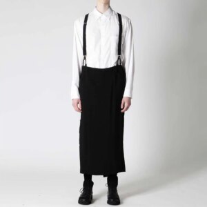 YOJI OOAK original Japanese design straight tube with belt loop half skirt black irregular hem casual pants