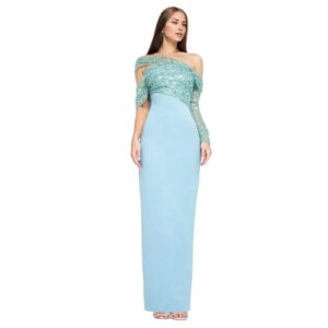 Customized Charming Baby Blue Prom Dresses Sequined 2025 Wedding Party Dresses Off Shoulder Sleeves Evening Gowns Back Out