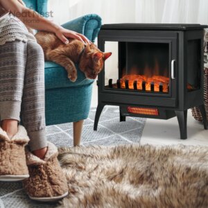 Electric Fireplace Stove, Freestanding Infrared Fire Place Heater with Realistic Logs Flame, Adjustable Temperature, 1000W/1500W