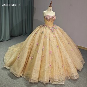 Yellow Quinceanera Dress Ball Gown Shining Applique Strapless Sexy Dresses Sweet 16 Girl Birthday Pageant Dress vestidos 15 años