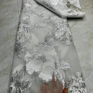 White New Design Brocade Jacquard Lace Fabric 2024 High Quality African Fabric Lace French Lace Fabric For Women Wedding Dress
