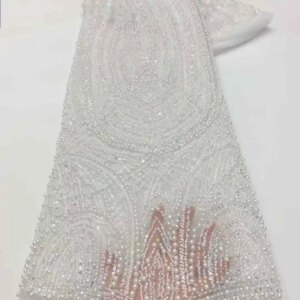 Luxurious African Groom Sequins Lace Fabric High Quality 2025 Heavy Beads Embroidery French Tulle Lace Nigerian Wedding Dress XC