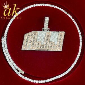 Aokaishen Custom Italic Baguette Letters Name Pendant Ice Zircon For Men Make Number Necklace Chain Hip Hop Jewelry