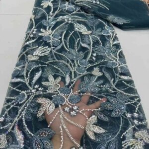 2025 French Beads Sequins Lace 5 Yards Latest African Nigerian Tulle Lace Fabric High Quality Embroidered Lace For Wedding Dress