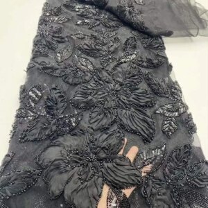 2025 New African French Nigerian High End Lace Fabric With Beads Sequins Mesh for Embroidery Wedding Party Bride Sewing Dress