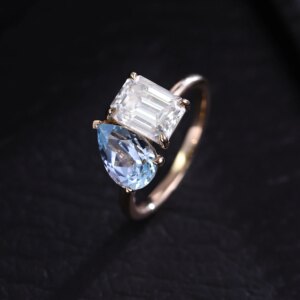 Provence wedding band toi et moi rings for women 14KGold Pear cut Lab Gemstones EF/VS IGI 2ct Emerald cut Lab Diamonds Custom