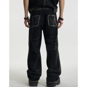 Good Quality Worn Looking Washed-out Loose Straight Jeans Men’s Pants