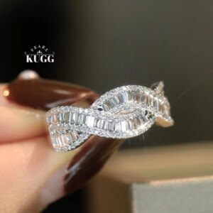 KUGG 100% 18K White Gold Rings Classic Cross Design 0.60carat Real Natural Diamond Engagement Ring for Women High Party Jewelry