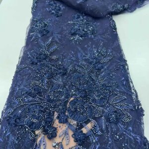 2025 New African French Nigerian High End Lace Fabric With Beads Sequins Mesh for Embroidery Wedding Party Bride Sewing Dress