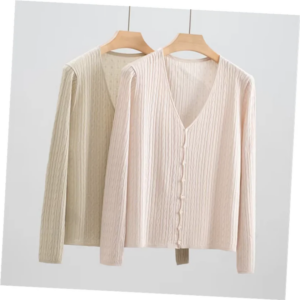 25 Women’s Spring Summer New Lyocell V-Neck Knitted Long Sleeve Cardigan Button Top