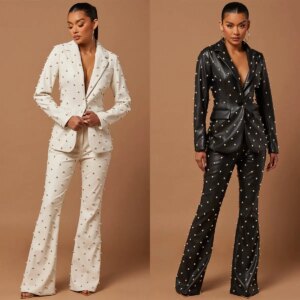 Plus Size Pearls Beading Women Pants Suits Birthday Party Guest Formal Wear Jacket Blazer 2 Pieces Custom Made