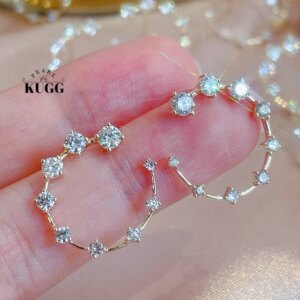 KUGG 100% 18K Yellow Gold Earrings Luxury 1.10carat Real Natural Diamond Earrings for Women Romantic Style High Wedding Jewelry