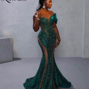 Green Arabic Aso Ebi Mermaid Prom Dresses Pearls Beaded Evening Sexy Party Second Reception Birthday Engagement Gowns Dress 2024