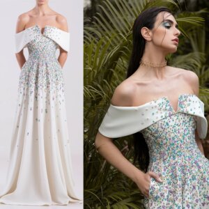 L425 Off The Shoulder Crepe Beaded Sequins A-line  فساتين السهرة vestidos de fiesta  فساتين سهره evening dresses