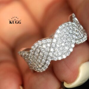 KUGG 100% 18K White Gold Rings Luxury Cross Design 0.85carat Real Natural Diamond Engagement Ring for Women High Party Jewelry