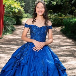 Customized royal blue Quinceanera Dress Off Shoulder Lace applique crystal Long tail layering vestidos de 15 Quinceanera