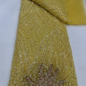 High Quality African Handmade Beaded Lace Fabirc 2025 Sewing sequins Embroidery Nigreian Lace Fabric Women Wedding Dress Sequins