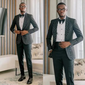 Customized Men Suits Groom Wear Shine Business Tailor-Made Slim Fit Party Tuxedo 2 Pieces Crystal Wedding Formal Occasions