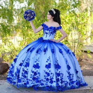 Royal Blue Ball Gown Quinceanera Dresses Princess Sweet 16 Dress 2025 Beaded Pearls 3D Floral Vestidos De 15 Años Quinceañeras