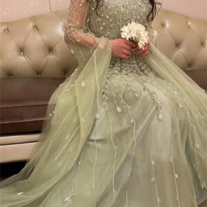 Elegant Long Sleeve Evening Gown 2025 Customized Classic Beaded Party Dress Charming A-line Floor Length Gowns Vestidos De Novia