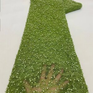 Green Nigerian Lace Fabrics Latest Beads Sequin African Lace Fabric 2025 High Quality Bridal Lace Fabrics For Party Dress A908-1