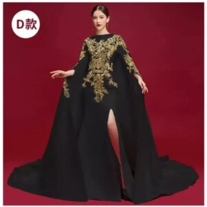 Fashionable Temperament Black Evening Gown Dignified and Atmospheric Chinese Style Stage Cheongsam