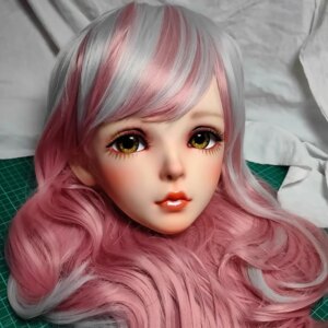 Customized Female Sweet Girl Resin Half Head OR Kigurumi BJD Eyes Crossdress Cosplay Japanese Anime Role Mask and Wigs