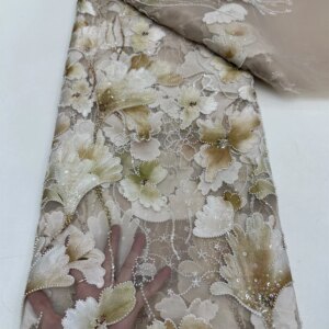 Gold Luxury African Lace Fabric French Net Sequins Fabric 2024 High Quality Sewing Embroidered Lace Tulle Nigerian