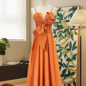 Temperament Long Style Slimming Satin Strap Three Dimensional Butterfly Wedding Banquet Evening Dress