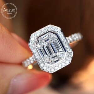 Aazuo Engagementring 18KGold Real Diamonds Luxulydesign Square Shape Ring Gift For Women Luxury Engagement Halo anillos mujer