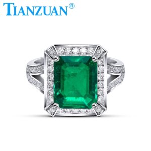 New 9x11mm Emerald Green Rings Rectangle Shape 925 Sterling Silver for Party Wedding Gifts Fine Jewelry