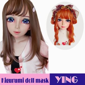 (YING)Crossdress Female Sweet Girl Resin Half Head Kigurumi Mask With BJD Eyes Cosplay Japanese Anime Role Lolita Doll Mask