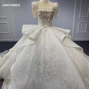 Jancember Romantic Gorgeous Wedding Dresses For Women 2024 Bride Beading Floor-Length Organza Backless Vestido De Noiva MN25