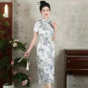 High Quality High-End Real Silk Cheongsam Qipao 2024 New Summer Women’s Retro Chinese Modified Dress