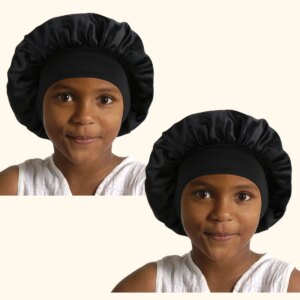 2Pcs Satin Sleeping Hats for Women & Men – High Elastic Adjustable Night Cap with Wide Brim, Hair Protection Bonnet, Soft Head