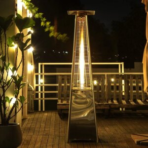 Patio Outdoor Heating-Silver Stainless Steel Pyramid 000 BTU Propane Heater W/Wheels